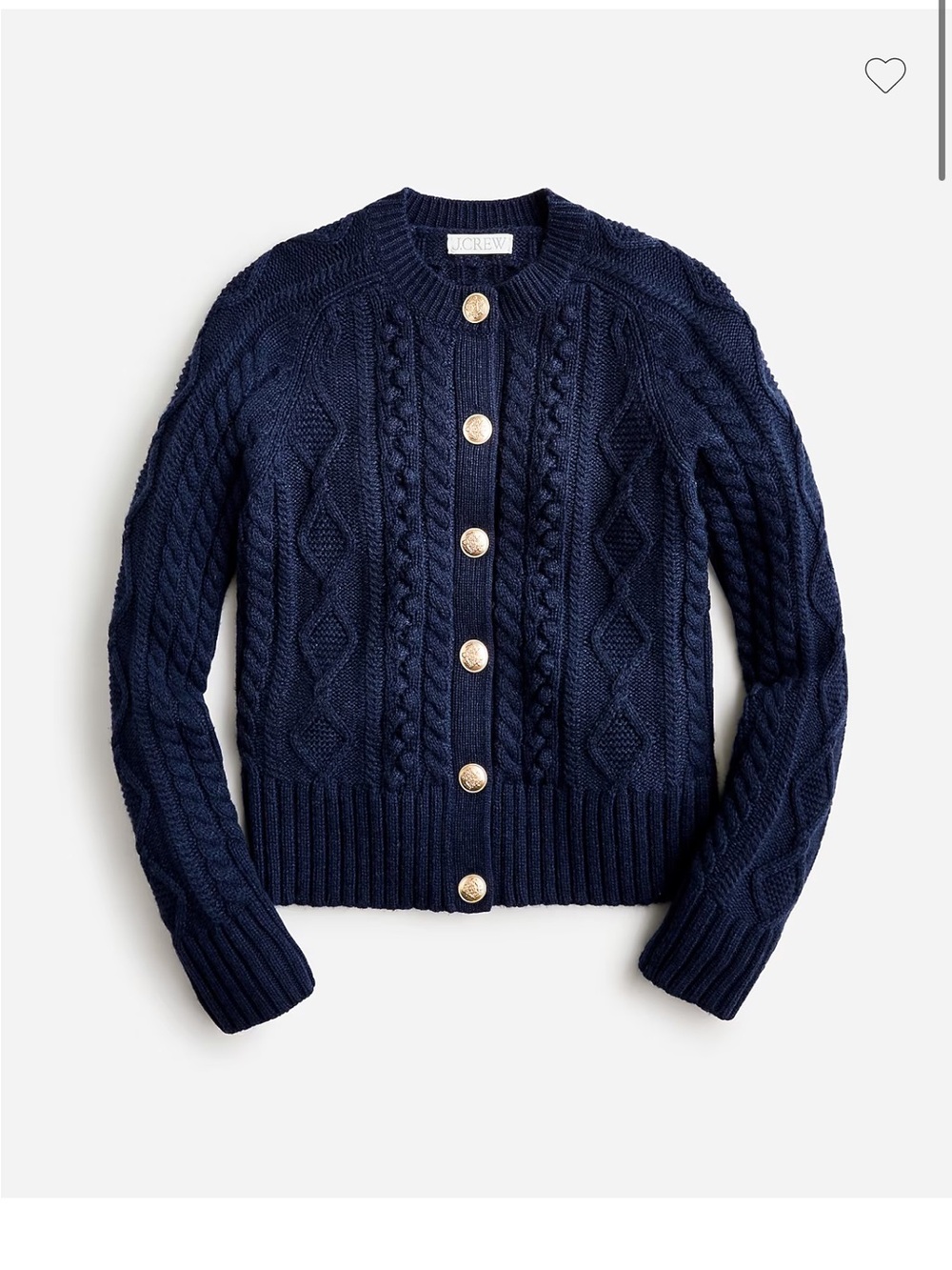J. Crew Navy Cable-Knit Cardigan with Gold Buttons